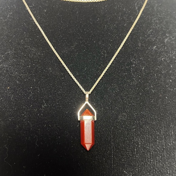 Red Carnelian Gemstone Sterling Silver Necklace - Picture 2 of 3